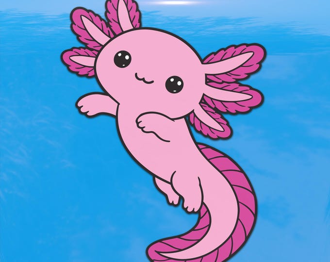 Pink Axolotl Sticker – Cute Swimming Axolotl Vinyl Decal for Cars, Laptops, and Windows (Upward Swim Pose)