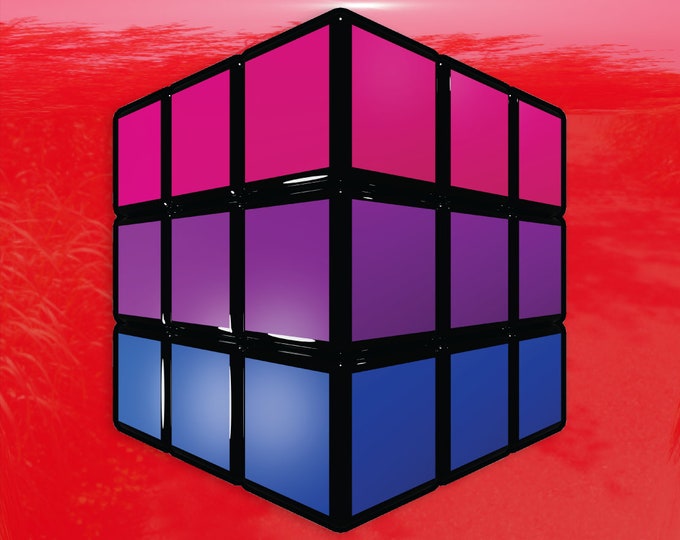 Bisexual Pride Flag Puzzle Cube Art - Vibrant Color Vinyl Decal Sticker