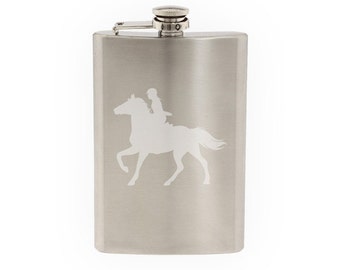 Equestrian #1 - Horseback Riding Competition Vaulting- Etched 8 Oz Stainless Steel Flask