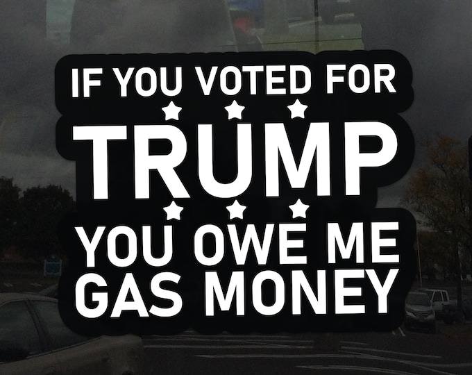 If you Voted for Trump you owe me Gas Money Window Cling - Funny Political Humor Static Cling for Glass Windows
