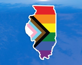 Illinois State Shape Progress Pride Flag LGBTQ POC Transgender Flag - Vibrant Color Vinyl Decal Sticker