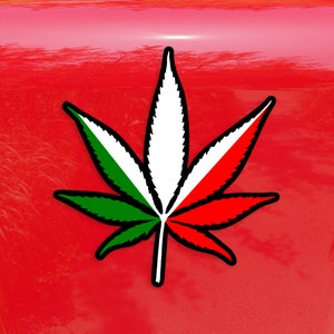 Italian Flag Pot Leaf - Vinyl Decal Sticker for Outdoor Use on Cars, ATV, Boats, Windows and More