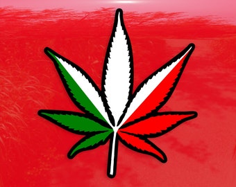 Italian Flag Pot Leaf - Vinyl Decal Sticker for Outdoor Use on Cars, ATV, Boats, Windows and More