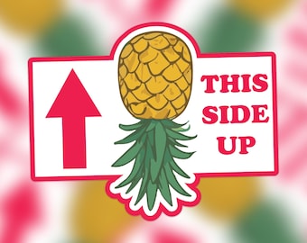 This Side Up – Upside Down Pineapple with Red Outline Vinyl Sticker for Cars, Laptops, and Water Bottles