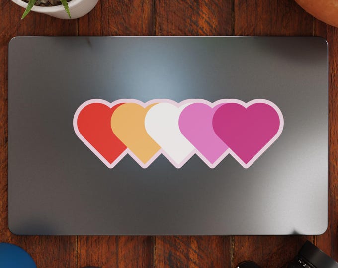 Lesbian Flag Hearts Vinyl Decal Sticker – Subtle Pride Gift for Cars, Laptops, Windows – Durable, Weatherproof, Easy to Apply