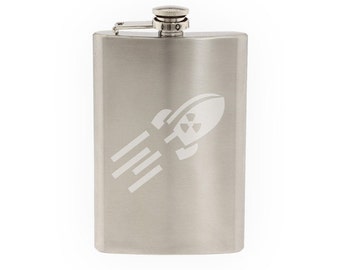 Atomic Bomb Flying- Etched 8 Oz Stainless Steel Flask