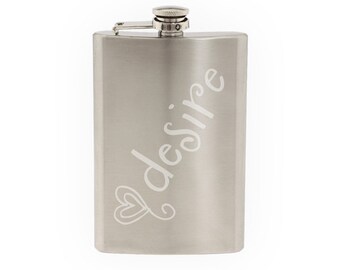 Love Doodle Art #6 - Desire Heart - Valentine Affection- Etched 8 Oz Stainless Steel Flask