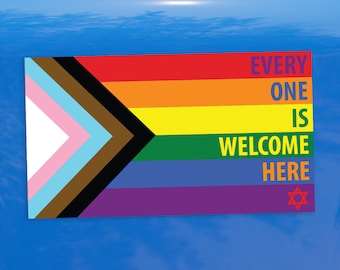 Star of David Every One Is Welcome Here Progress Pride Flag - Vibrant Color Vinyl Decal Sticker