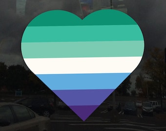 Heart Trans Inclusive Gay Men's Pride Flag - Vibrant Static Cling Window Cling - Indoor or Outdoor!