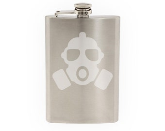 Gas Mask- Etched 8 Oz Stainless Steel Flask