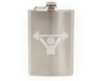 Fitness Gym Art #5 - Muscle Man Lifter Strongman- Etched 8 Oz Stainless Steel Flask