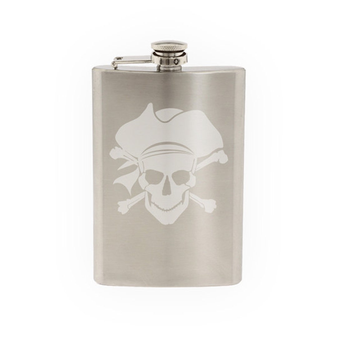 Fiaschetta In Legno Con Teschio Inciso E Personalizzabile, Acciaio Inox, 177 Ml, Idea Regalo Originale - 2