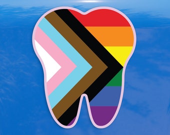 Tooth Shaped Progress Pride Flag LGBTQ POC Transgender Flag - Vibrant Color Vinyl Decal Sticker