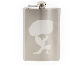 Comic Book Style - Super Hero Silhouette Atlas Version 11  - Etched 8 Oz Stainless Steel Flask