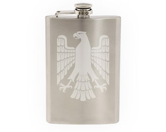 Heraldic Symbols #3 - European Eagle Sign Family Crest- Etched 8 Oz Stainless Steel Flask