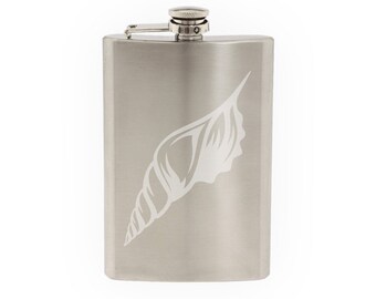 Ocean Biology Summer Beach - Cone Seashell- Etched 8 Oz Stainless Steel Flask
