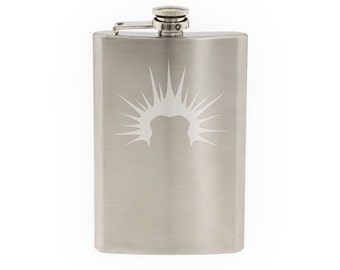 Mens Hair #4 - Liberty Spikes Punk Style Guys Haircut - Etched 8 Oz Stainless Steel Flask