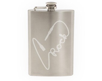 Audio #3 - Rock Calligraphy Jack Connector Plug DJ  - Etched 8 Oz Stainless Steel Flask