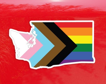 Washington State Shape Progress Pride Flag LGBTQ POC Transgender Flag - Vibrant Color Vinyl Decal Sticker
