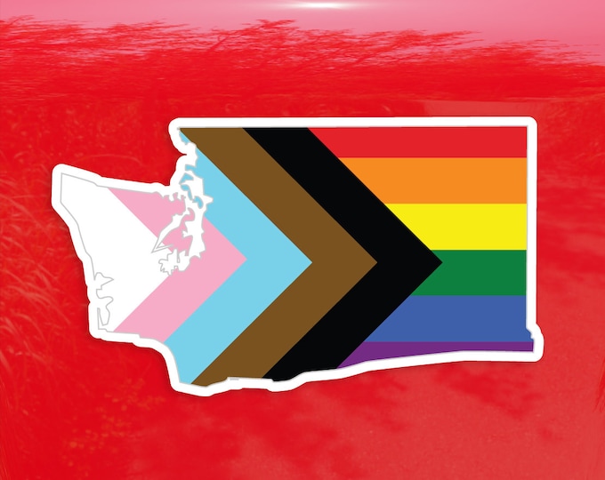 Washington State Shape Progress Pride Flag LGBTQ POC Transgender Flag - Vibrant Color Vinyl Decal Sticker