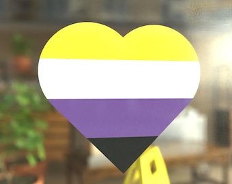 Heart Non Binary Pride Flag LGBTQ+  Vibrant Static Cling Window Cling - Indoor and Outdoor!