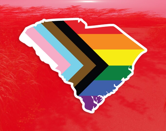 South Carolina State Shape Progress Pride Flag LGBTQ POC Transgender Flag - Vibrant Color Vinyl Decal Sticker
