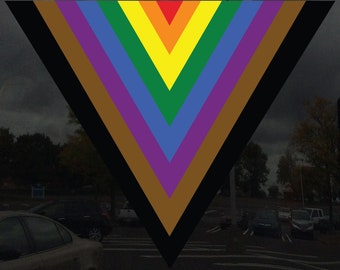 LGBTQIA POC Pride Flag Triangle Progress LGBTQ  - Vibrant Color Static Cling Window Cling - Use Indoor and Outdoor!