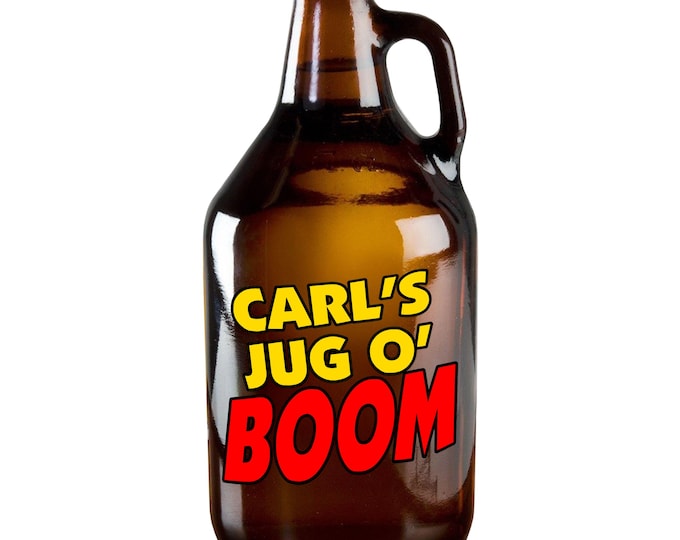 Carl's Jug O' Boom Beer Growler | 64 oz Glass Jug with Lid