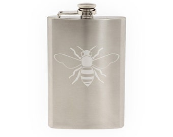 Insect Biology - Honey Bumble Bee Version 5- Etched 8 Oz Stainless Steel Flask