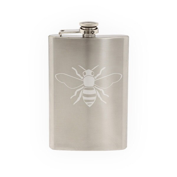 Insect Biology - Honey Bumble Bee Version 5- Etched 8 Oz Stainless Steel Flask