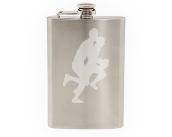 Sports Rugby #5 - Players Running Europe International- Etched 8 Oz Stainless Steel Flask