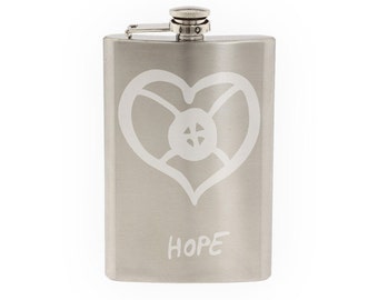 Adinkra Akan #2 - Hope African Sign Symbology - Etched 8 Oz Stainless Steel Flask