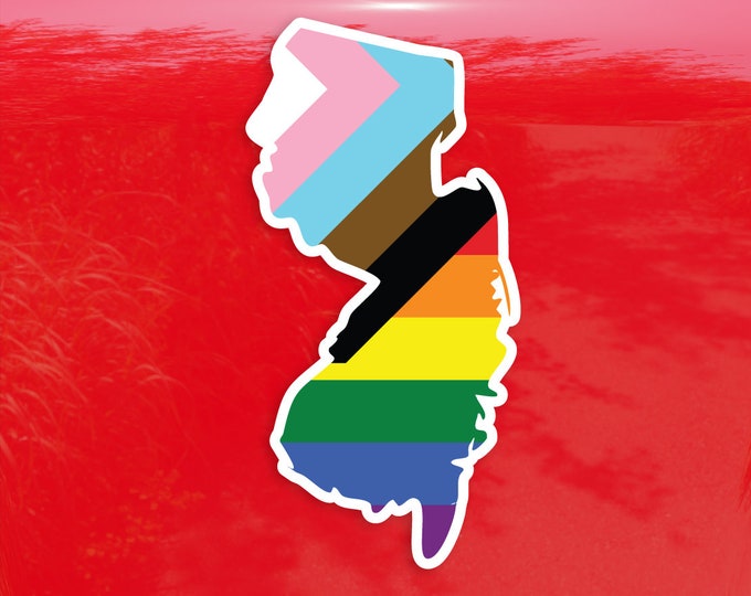 New Jersey State Shape Progress Pride Flag LGBTQ POC Transgender Flag - Vibrant Color Vinyl Decal Sticker