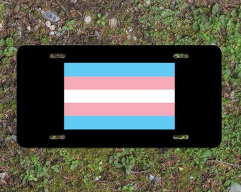 Transgender Pride Flag LGBTQ+ - Vibrant Color Aluminum License Plate (Black Plate)