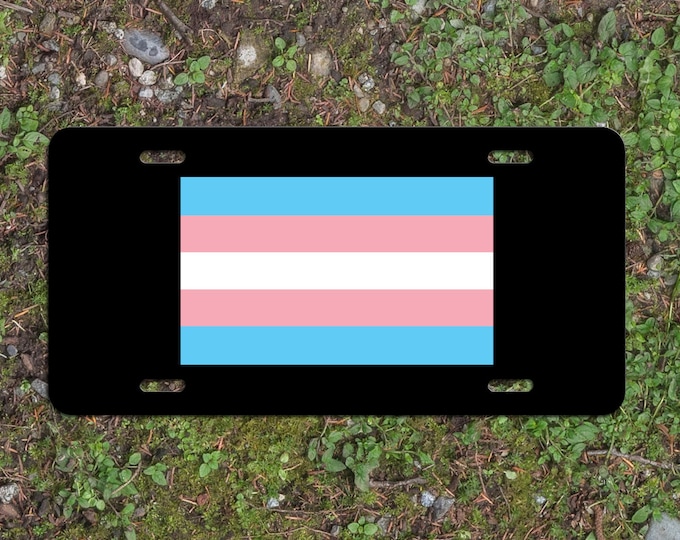 Transgender Pride Flag LGBTQ+ - Vibrant Color Aluminum License Plate (Black Plate)