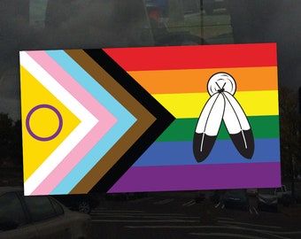Two Spirit Intersex Progress Pride Flag LGBTQIA+ POC Transgender - Vibrant Color Static Cling Window Cling - Use Indoor and Outdoor!