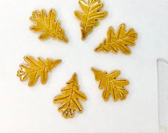 Yellow Ceramic Oak Leaf Beads- Set of 6