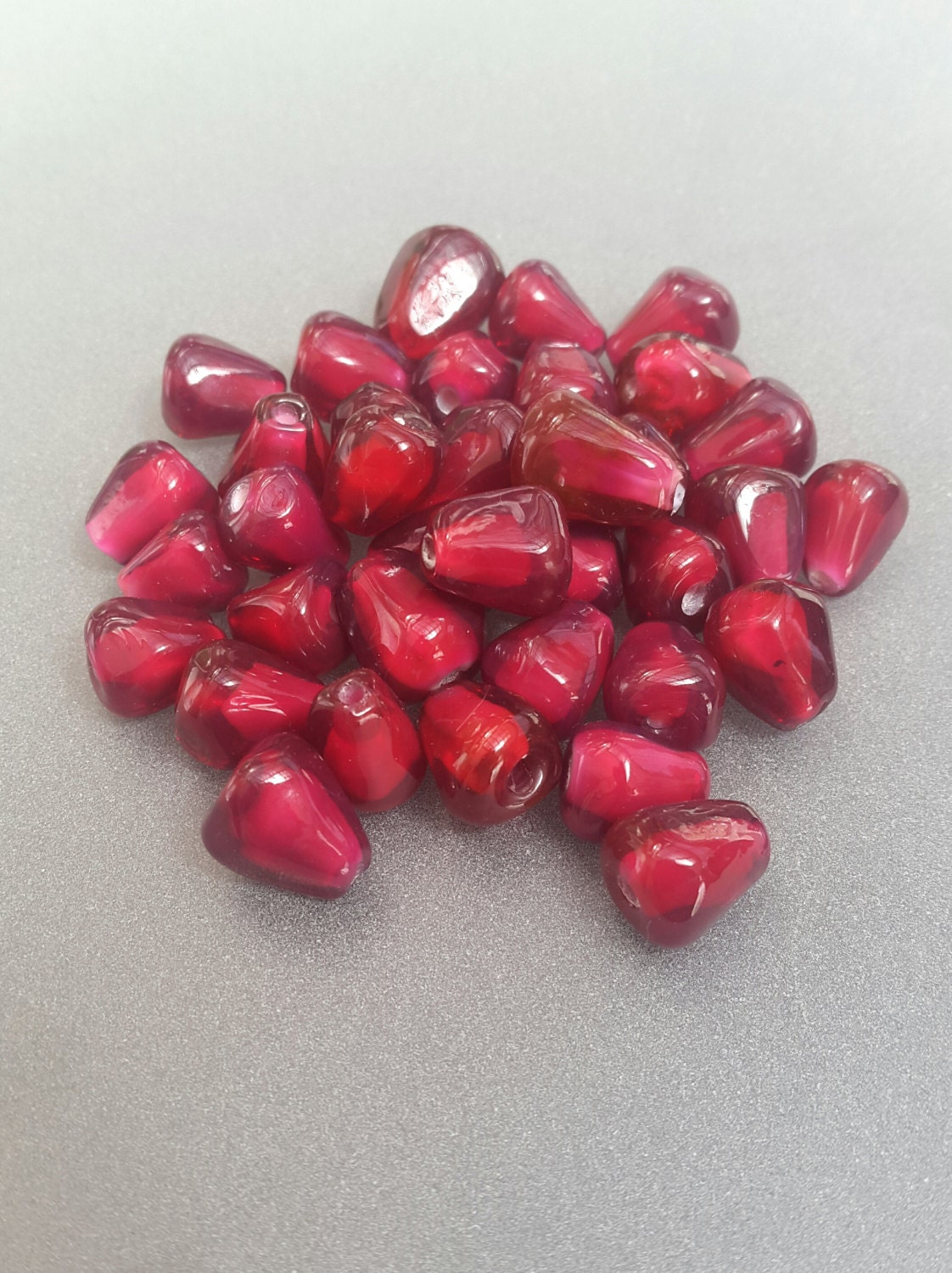 12 Pomegranate Seed Beads Handmade Glass Lampwork Beads