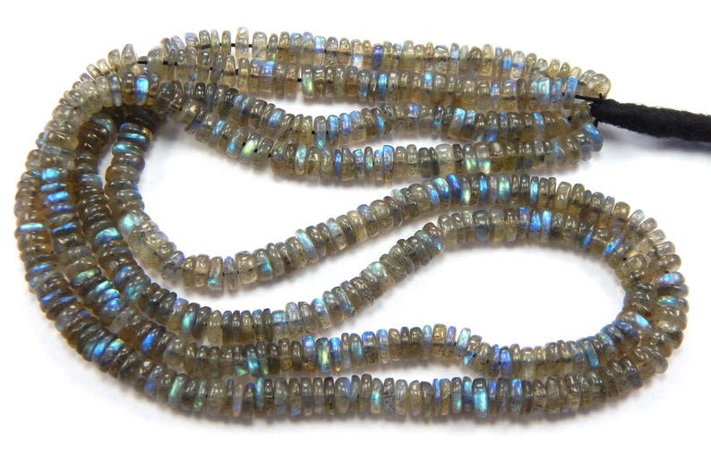 Natural Gem Blue Fire Labradorite 5MM Approx Smooth Heishi Beads Necklace 17/"