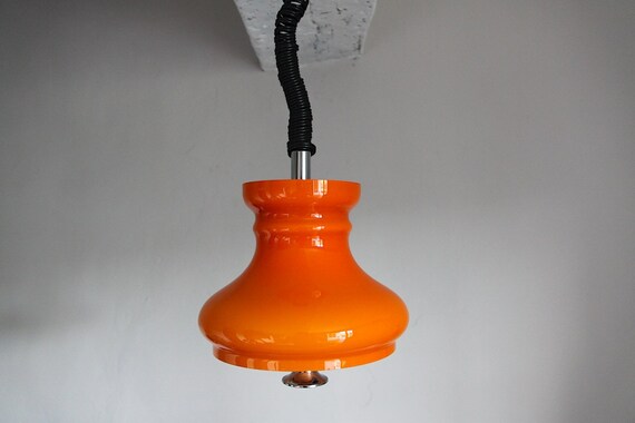 Funky French Vintage 1970s Glass Ceiling Light Shade Tangerine Etsy