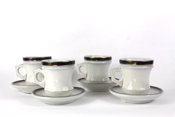 Antique French Coffee Cups and Saucers. Brulot Bistro Style Authentic Heavy Set of 4 Antique French Coffee Cups and Saucers. Brulot Bistro Style Authentic Heavy Set of 4