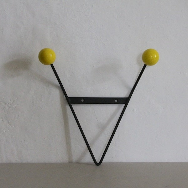 Retro Atomic Coat Hook Hat Rack 50s Yellow Atomic Balls
