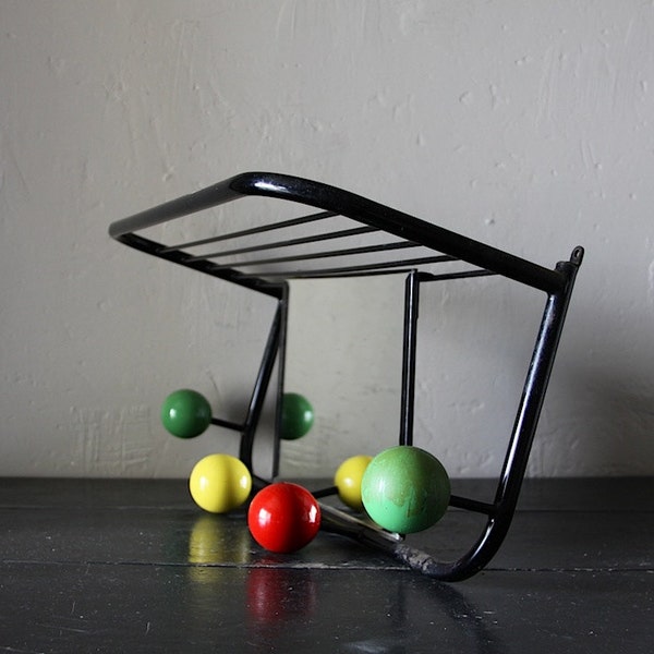 Mid Century Coat Hook Hat Rack Train Rack with Parcel Shelf and Mirror Atomic