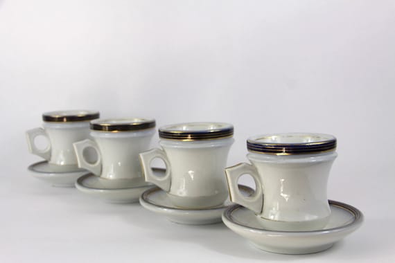 Antique French Coffee Cups and Saucers. Brulot Bistro Style Authentic Heavy Set of 4 Antique French Coffee Cups and Saucers. Brulot Bistro Style Authentic Heavy Set of 4