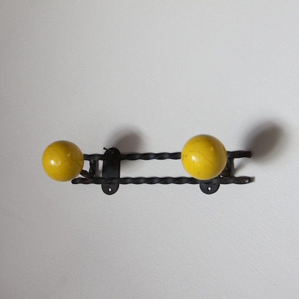 Atomic Mid Century Coat Hook / Hat Rack Yellow 2 Pegs
