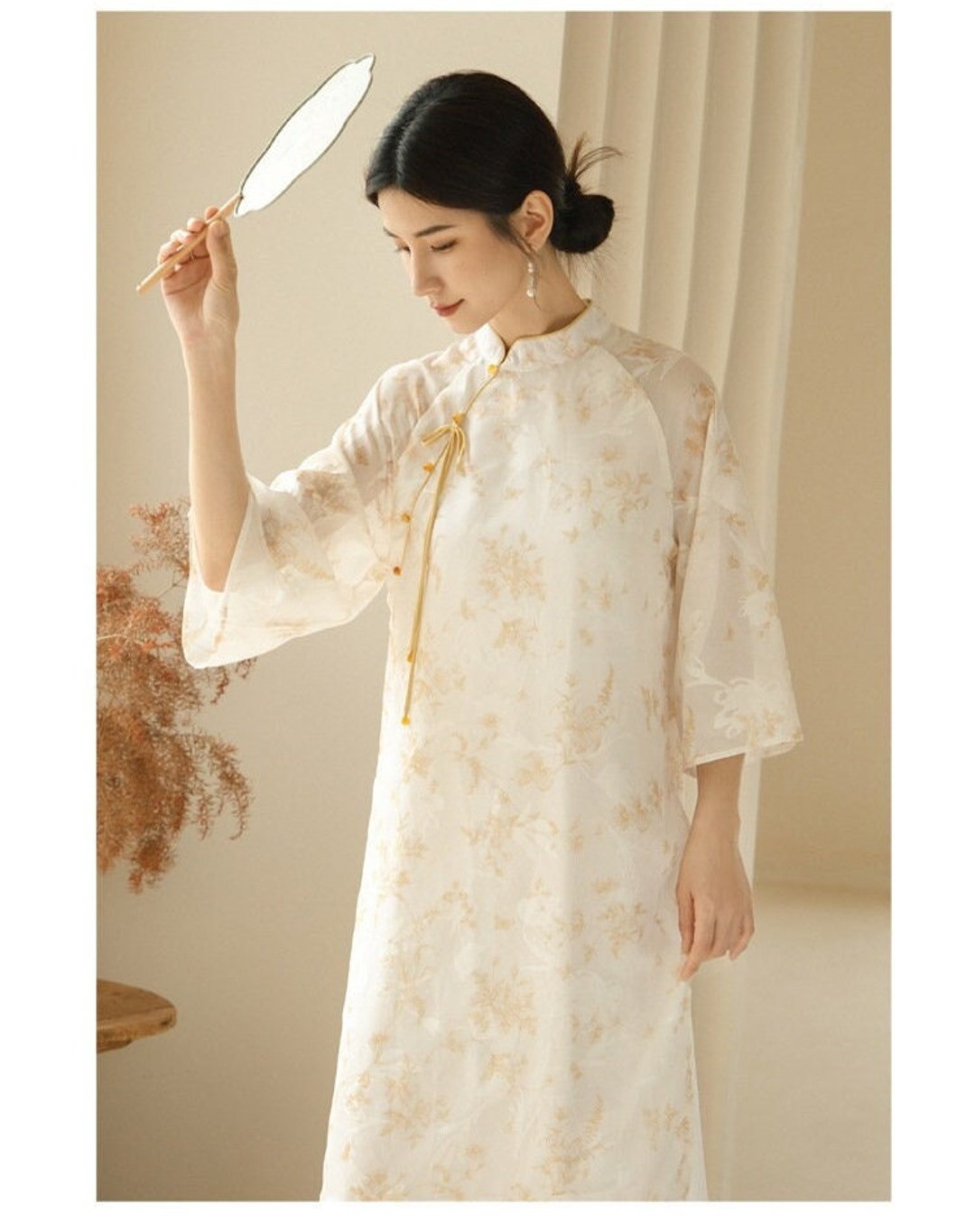 2023 Summer New Chinese Style Print Stand Collar Women's Dress Tea