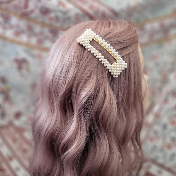 Large Gold Ivory Pearl Beaded Hair Clip Bridal Wedding Hair Pin Up Vintage Style Piece Head Hairpiece Vintage (997)