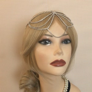 1920s Silvertone Full Rhinestone Drape Headchain Flapper Gatsby 1920's stye art deco goddess head chain band headband 20s headpiece 945 image 1