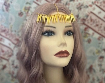 Gold MEDIEVAL RENAISSANCE MAIDEN Headdress Headpiece Cosplay Costume Adjustable Headband Tiara Crown (982)