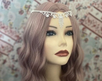 1920s SILVER RHINESTONE Tiara Hair Comb Wedding Bridal Headpiece Headdress Art Deco Headchain Evening Piece (983)